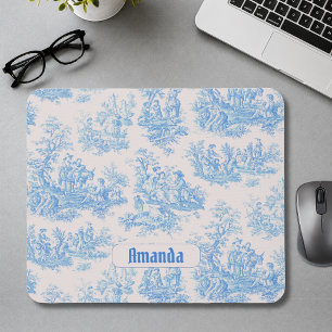 Vintage Blumen Blau Türkis Toile Monogramm Mousepad