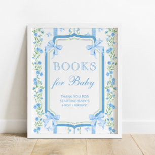 Vintage-Blumen-Blauer-Schleifen-Bücher für Baby Poster