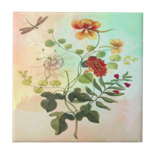 Vintage-Blumen-Botanik-Illustration Blumen Kunst Fliese