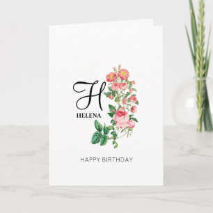 Vintage-Blumen-Botanik-Monogramm-Geburtstag Karte