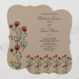 Vintage Blumen Botanische Stickerei Hochzeitskunst Einladung