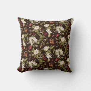 Vintage-Blumen Braun und Weiß Blumen Botanisch Kissen