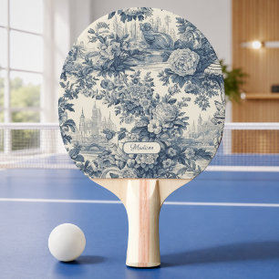 Vintage Blumen Chic Blaue Toile de Jouy Monogramm Tischtennis Schläger