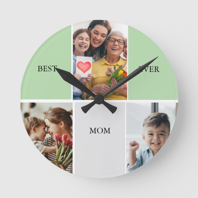 Vintage-Blumen-Collage-Foto Muttertag Runde Wanduhr (Vorderseite)