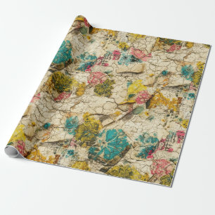Vintage-Blumen-Collage mit gealterter Papiertextur Geschenkpapier