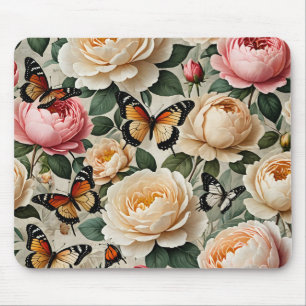 Vintage Blumen-Collage mit Schmetterlingen und Ros Mousepad