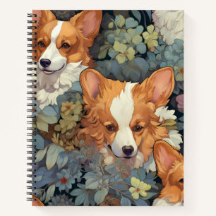 Vintage-Blumen-Corgi-Muster Süße botanische Hunde- Notizbuch