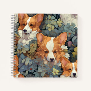 Vintage-Blumen-Corgi-Muster Süße botanische Hunde- Notizbuch