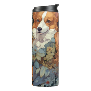 Vintage-Blumen-Corgi-Muster Süßer botanischer Hund Thermosbecher