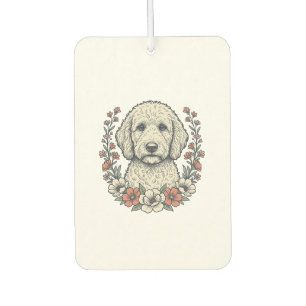 Vintage-Blumen-Curly-Hund-Porträt-T-Shirt-Design_1 Autolufterfrischer
