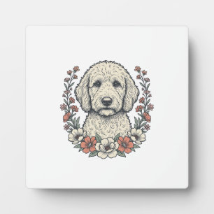 Vintage-Blumen-Curly-Hund-Porträt-T-Shirt-Design_1 Fotoplatte