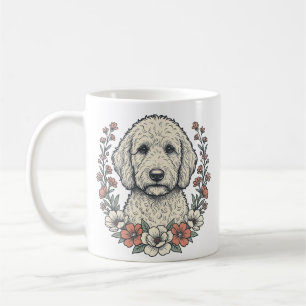 Vintage-Blumen-Curly-Hund-Porträt-T-Shirt-Design_1 Kaffeetasse
