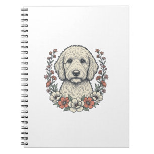 Vintage-Blumen-Curly-Hund-Porträt-T-Shirt-Design_1 Notizblock