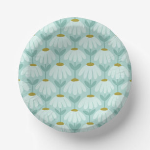 Vintage-Blumen-Daisy-Muster Teal Blau & Oliv Pappteller