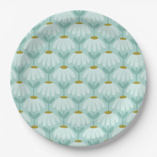 Vintage-Blumen-Daisy-Muster Teal Blau & Olive Pappteller