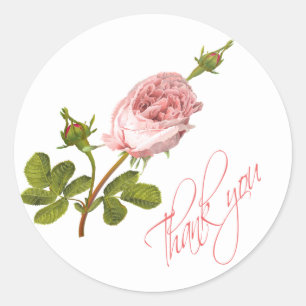 Vintage-Blumen-Danke-Schön-Rosa-Rosen-Blumen-Hochz Runder Aufkleber
