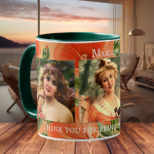 Vintage-Blumen-Dankeschön-Foto-Tasse für Brautjung Tasse