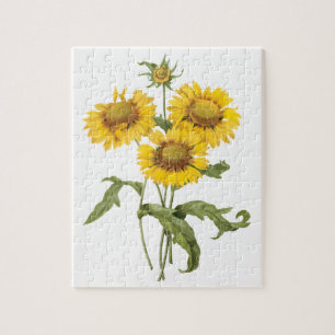 Vintage-Blumen-Deckenblume-Sonnenblume von Redoute Puzzle