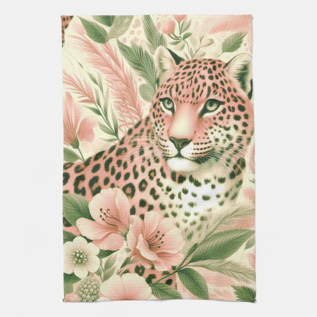 Vintage Blumen Dschungel Leopard Geschirrtuch (Vertikal)