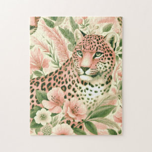 Vintage-Blumen-Dschungel-Leopard Puzzle