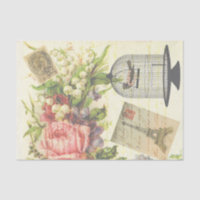 Vintage Blumen Eiffelturm Paris Vogel Handschrift