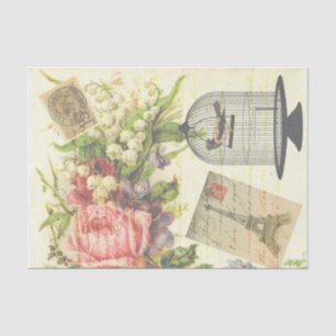Vintage Blumen Eiffelturm Paris Vogel Handschrift Seidenpapier