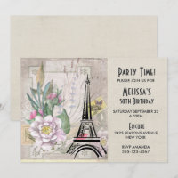 Vintage Blumen, Eiffelturm und Jute-Geburtstag