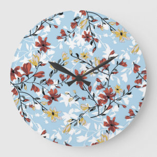 Vintage-Blumen: Einfacher Stoffhintergrund. Große Wanduhr