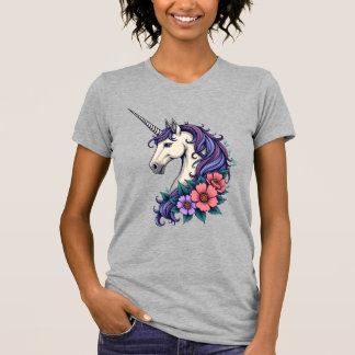 Vintage-Blumen-Einhorn-Porträt psychedelische Fant T-Shirt