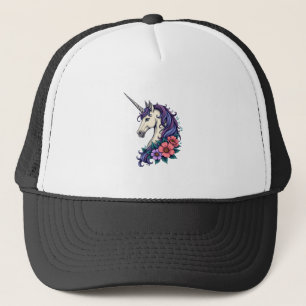 Vintage-Blumen-Einhorn-Porträt psychedelische Fant Truckerkappe