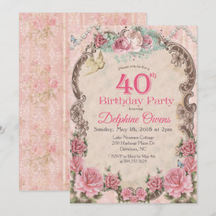 Vintage-Blumen-Einladung zum 40. Geburtstag Einladung