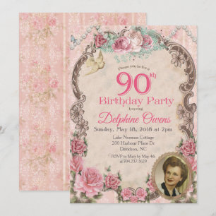 Vintage-Blumen-Einladung zum 90. Geburtstag Einladung