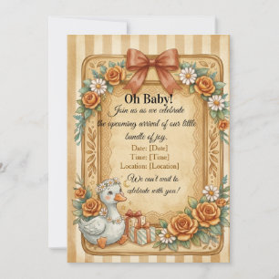 Vintage-Blumen-Enten-Baby-Shower-Einladungskarte Einladung
