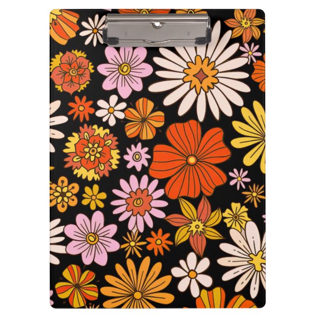 Vintage-Blumen-Explosion – Farbige Retro-Blume Klemmbrett (Vorderseite)