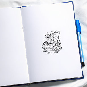 Vintage-Blumen-Fantasie-Drachen-Exlibris Gummistempel
