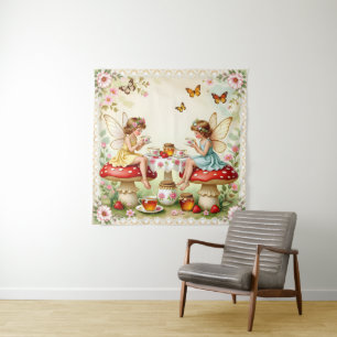 Vintage-Blumen-Feengarten für Picknicks Wandteppich