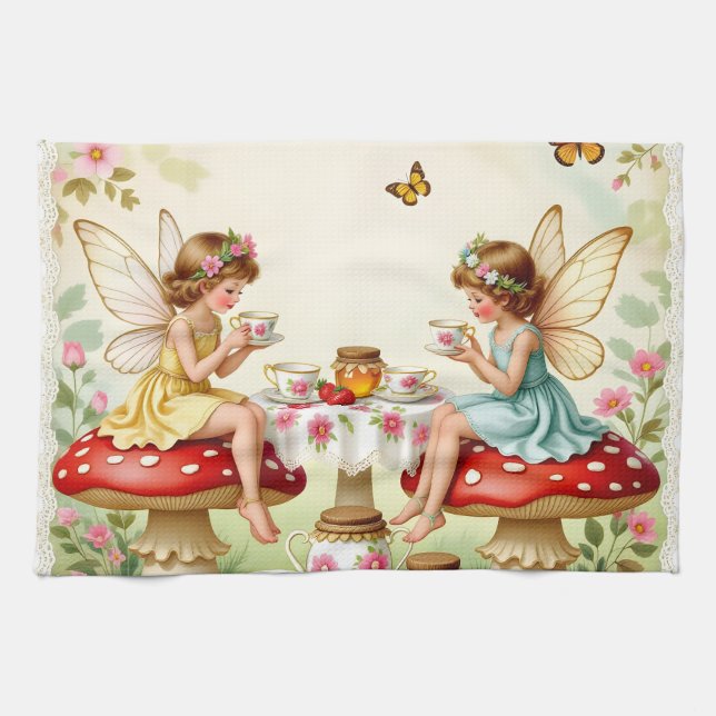 Vintage-Blumen-Feengarten zum Picknick Geschirrtuch (Horizontal)