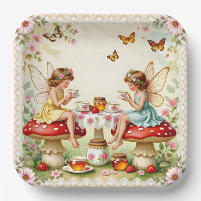 Vintage-Blumen-Feengarten zum Picknick Pappteller (Vorderseite)