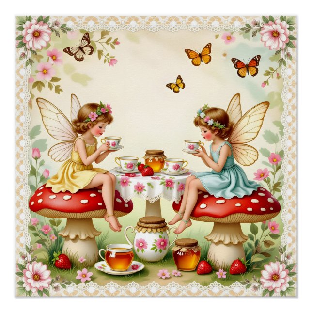 Vintage-Blumen-Feengarten zum Picknick Poster (Vorderseite)