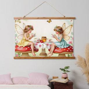 Vintage-Blumen-Feengarten zum Picknick Wandteppich Mit Holzrahmen
