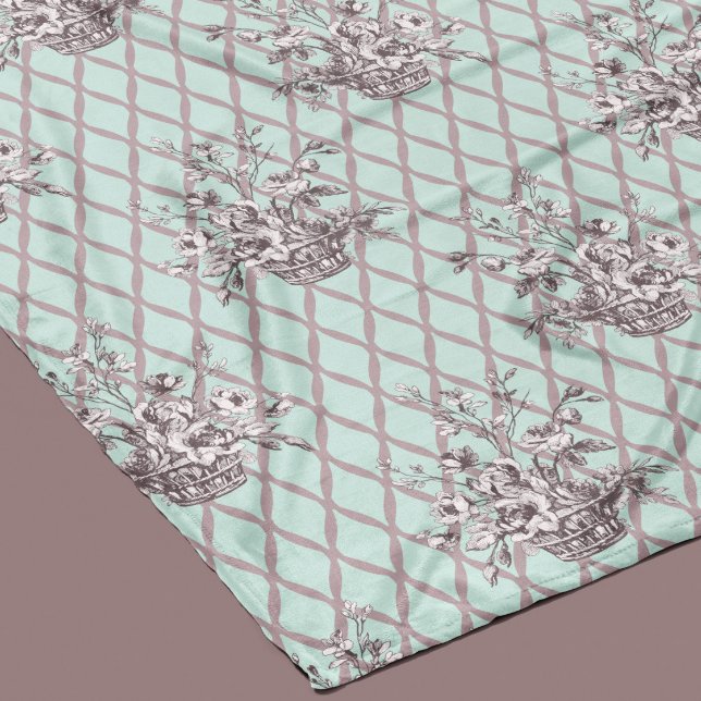 Vintage-Blumen-Fliesblanke in Mintblau Fleecedecke (Von Creator hochgeladen)