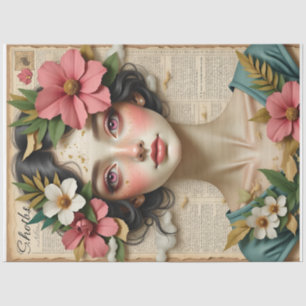 Vintage Blumen Frau Porträt Collage Shabby Chic Seidenpapier