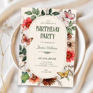 Vintage Blumen Geburtstag Einladung