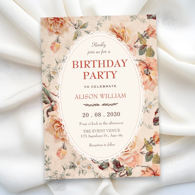 Vintage-Blumen-Geburtstag Einladung (Von Creator hochgeladen)