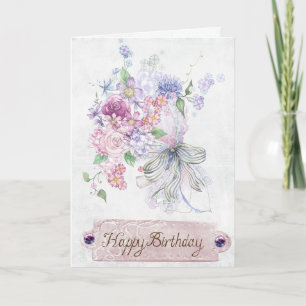 Vintage-Blumen-Geburtstagsgrüße Karte