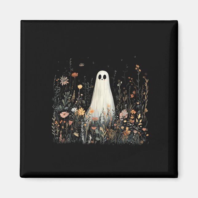Vintage-Blumen-Geist Halloween-Geist im Wald Magnet (Vorne)