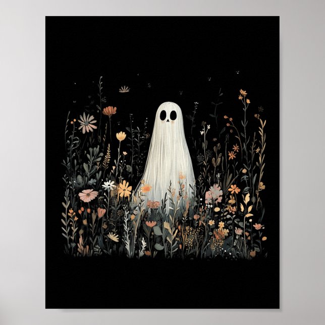 Vintage-Blumen-Geist Halloween-Geist im Wald Poster (Vorne)