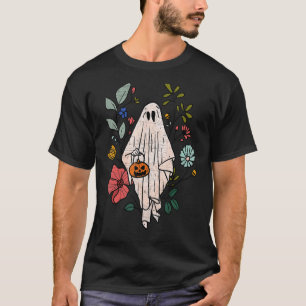 Vintage-Blumen-Gespenst-süßer-Halloween- Grafik sa T-Shirt