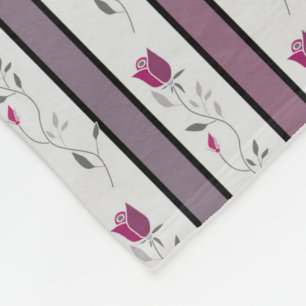 Vintage-Blumen gestreiftes Muster in Schwarz und R Fleecedecke