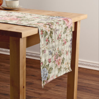 Vintage Blumen-Gingham-Gartenmuster Kurzer Tischläufer